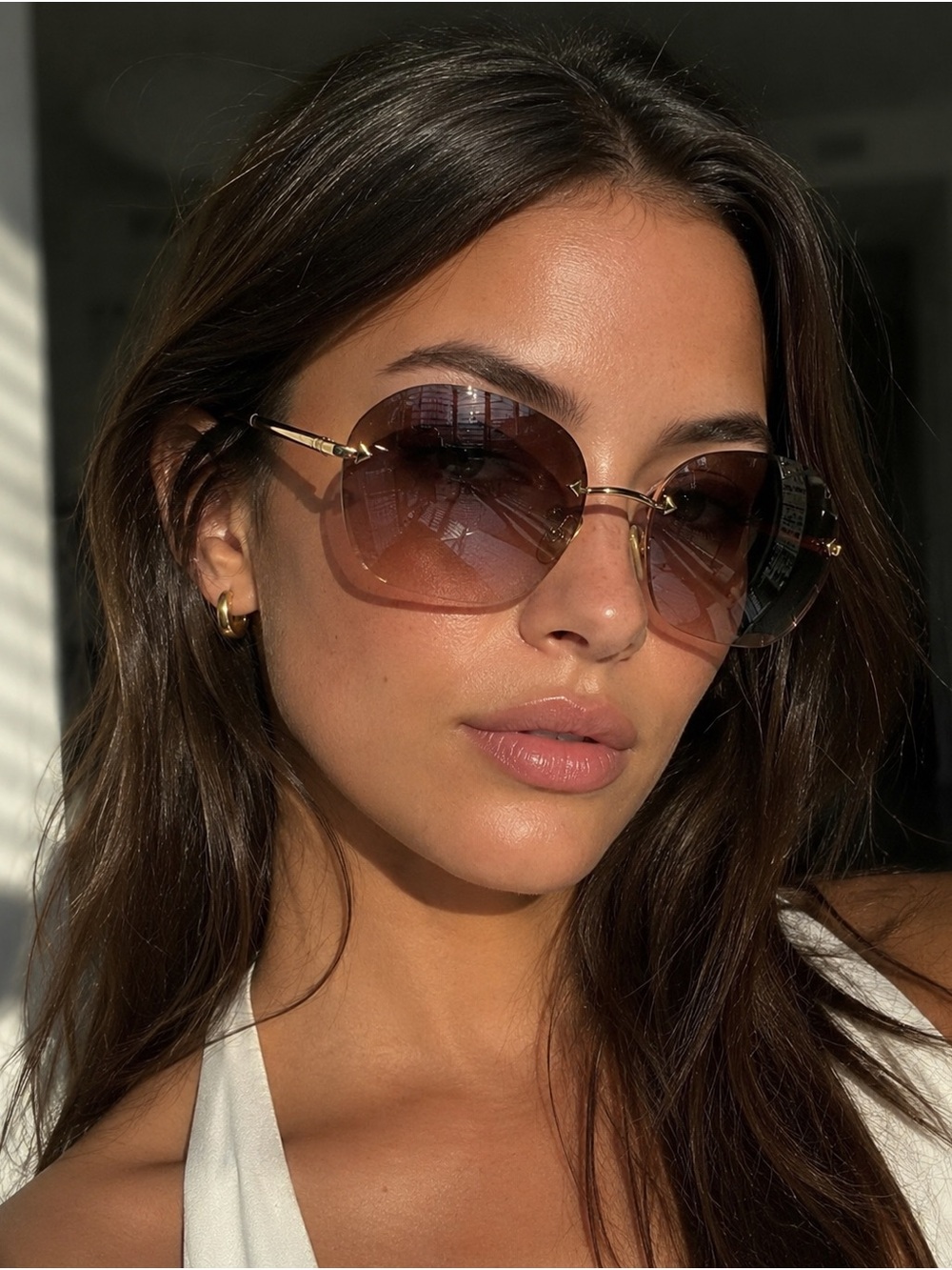 🇮🇹Prada Rimless Sunglasses Brown Gradient Y2K 2000s Luxury Shield Made in Italy